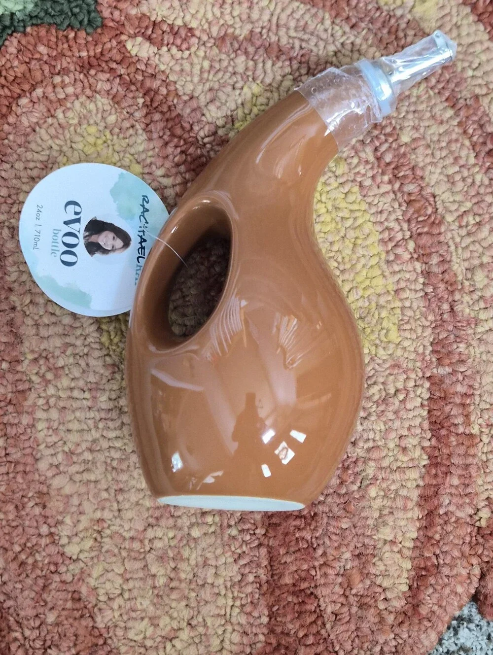 Rachael Ray EVOO Stoneware Oil Vinegar Bottle 24oz Orange Rust
